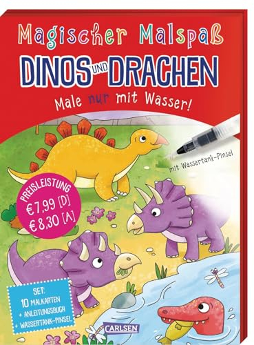 Magischer Malspaß: Dinos und Drachen: Male nur mit Wasser! Set mit Anleitungsheft, Wassertank-Pinsel und 10 Zauberkarten