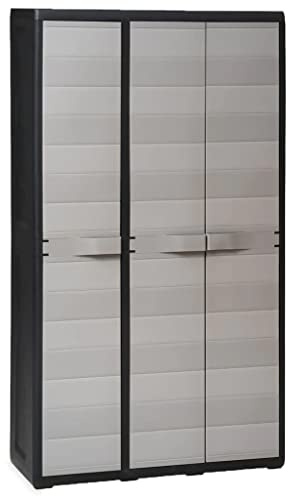 vidaXL Garden Storage Cabinet - Weather-Resistant Outdoor Storage Unit - Compact Patio Cabinet with 4 Adjustable Ventilated Shelves, Lockable - Easy Assembly, Black and Grey, Durable Polypropylene