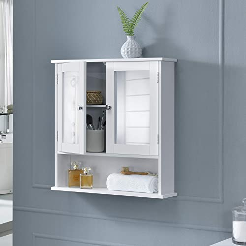 [en.casa] Armoire de Salle de Bain Vintage avec Miroir Meuble de Salle de Bain avec Porte 3 Surface de Stockage MDF laqué 58 x 56 x 13 cm Blanc