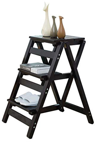 Step Stools Folding Step Ladder 3 steps Wooden Black Lightweight and Foldable for Child Adult for Library Loft Kitchen Home Decoration - 150kg Capacity