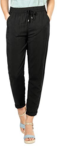 Sublevel Damen Stoff-Hose mit Bindegürtel aus Viskose Black L