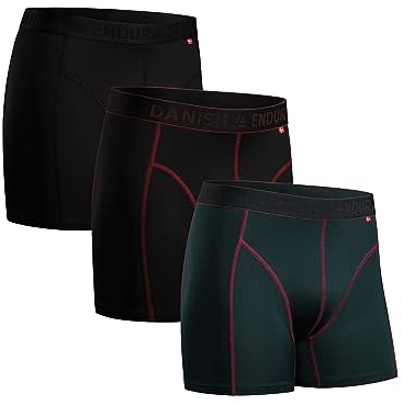 DANISH ENDURANCE Mens Boxers, Anti Chafing, Long Leg or Regular, Sports Underwear Men, Running Boxers, 3 Pack, Multicolor: 1 x Black, 1 x Green/Purple, 1 x Black/red, Large
