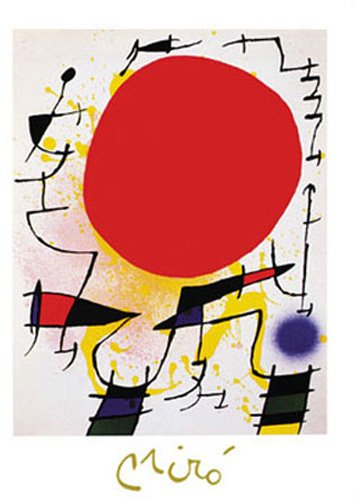 empireposter Miró, Joan Miro - Le Soleil Rouge - Kunstdruck Artprint Gemälde - Grösse 60x80 cm + 2 St Posterleisten Alu 63 cm