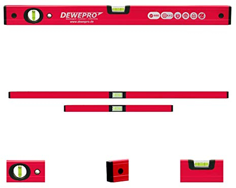 DEWEPRO 2-tlg. Profi-Set - Aluminium Wasserwaage - rot lackiert - 2-teilig - Längen: 100cm + 200cm - Messtoleranz: 0,5mm/m - Aluwasserwaage Aluminiumwasserwaage