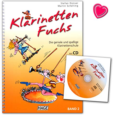 Klarinetten Fuchs Band 2 - geniale und spaßige Klarinettenschule mit CD und bunter herzförmiger Notenklammer - Hage Verlag EH3816 4026929920508