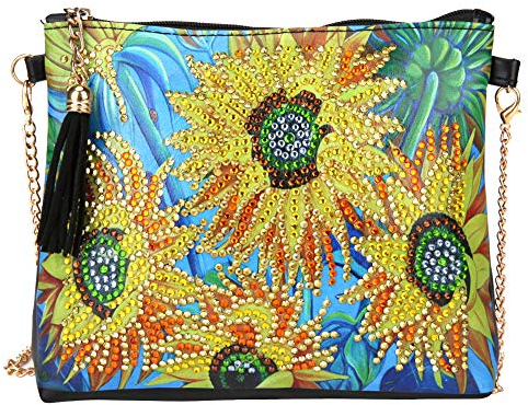 HEEPDD DIY Diamond Painting Leder Umhängetasche 5D Diamond Clutch Umschlagpaket Handtasche Sunflower Pattern Chain Bag DIY handgemachtes BastelgeschenkMalsets für Damen 18 x 15 cm