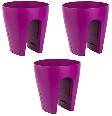 ENGELLAND 3X Blumentopf für Geländer Blumenkasten Geländerkasten Balkonkiste in Farbe lila