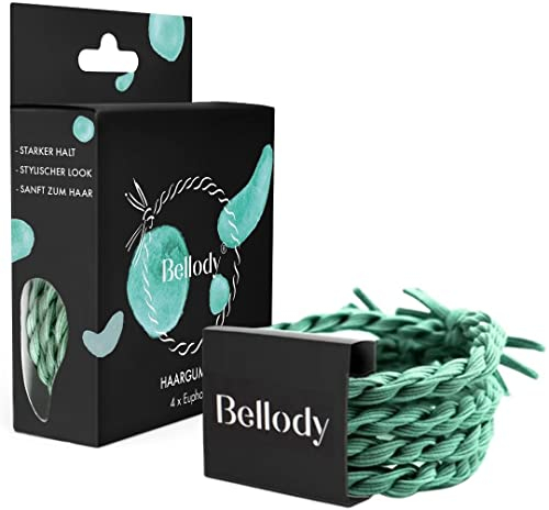 Bellody® Original Haargummis - Sundance Edition - Stylisch geflochtener Haargummi mit starkem Halt (4er Set - Euphoria) - Damen Haarschmuck in Mint Grün