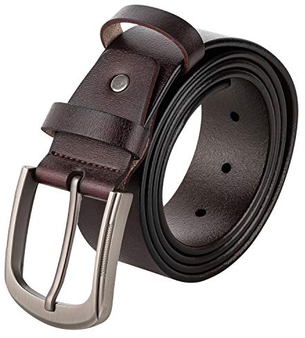 VINTAGE BASICS Herren Ledergürtel 120cm lang - 4cm breit - Gürtel Herren aus Rindsleder - Ideal für Anzughose oder Jeans - Metallschnalle Dunkelbraun
