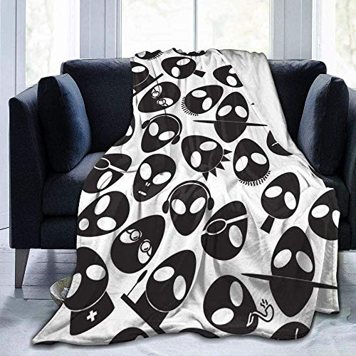 YuLiZP Decke Wohn Kuscheldecken Alien Schwarz Personalisiert Fleece Bettdecken Warme Flauschige Reversible Mikrofaser-Massivdecken Für Bett Und Couch 80X60 Inches