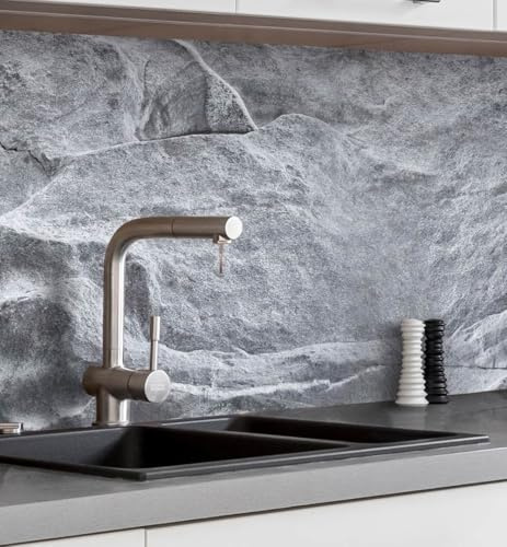 MyMaxxi Küchenrückwand selbstklebend – Matte Premium Spritzschutz Folie als günstige Alternative zu Glas, einfache Montage & leichte Reinigung – 60 cm hoch – Motiv: Steinwand grau B 280 cm x H 60 cm