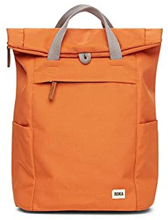 ROKA London Finchley A Medium Recycled Canvas (Atomic Orange) | Roll top backpack with spacious storage, padded laptop sleeve, side bottle pockets, secret pocket and adjustable straps
