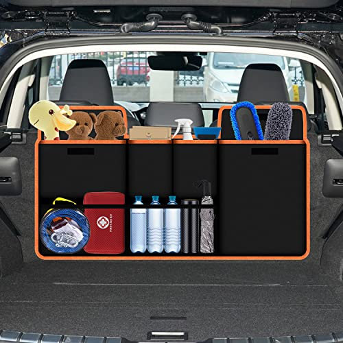 Benust Car Boot Organiser Storage, Boot Tidy Car Back Seat Organiser, Car Storage Accessories Foldable Cargo Trunk Organisers with 6 Pockets 3 Adjustable Straps