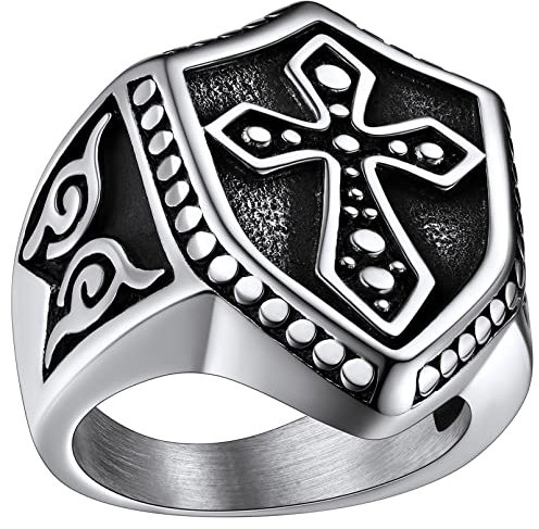 FaithHeart Chevaliere Homme 57 Argenté Chevalière Croix des Templiers Bague Croix Malte Bijoux Porte Bonheur Amulette de Protection pour Femme Ado Garçon