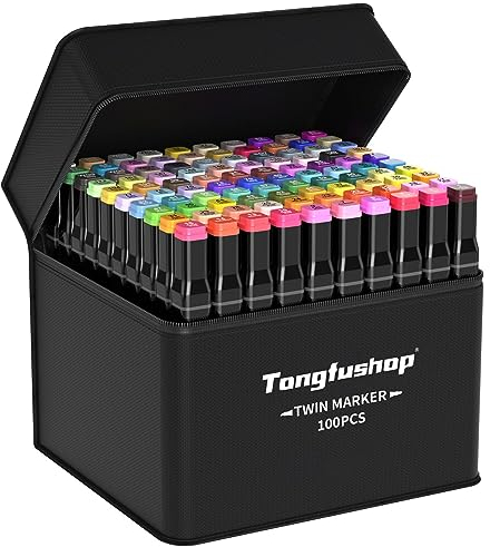 Tongfushop 100 Filzstifte Set, Twin Alkohol Marker, 2 Sekunde Schnell Trocknende Kunst Sketch Permanent Art Stifte für Erwachsene Studenten Manga Design Zeichnen mit Tragetasche & Abstandshalter