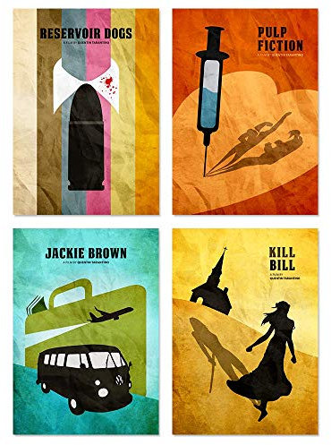 Fan Art Poster Kompatibel Mit Quentin Tarantino Poster (Pulp Fiction, Jackie Brown, Reservoir Dogs, Kill Bill), 4 Poster