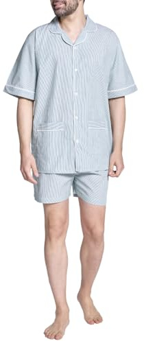 Grino PELLEGRINI Pigiama Uomo Corto Cotone Leggero Estivo a Righe Pigiama Estivo Uomo Elegante per Primavera ed Estate