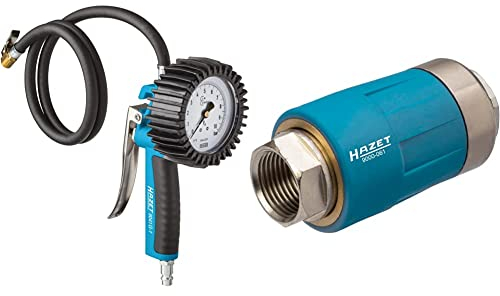 HAZET Reifenfüll-Messgerät 9041G-1 & Sicherheitskupplung 9000-061 | Innengewinde 3/8 Zoll | für alle Luftanschluss-Nippel, sichere und einfache An- und Abkupplung - praktische Einhandbedienung