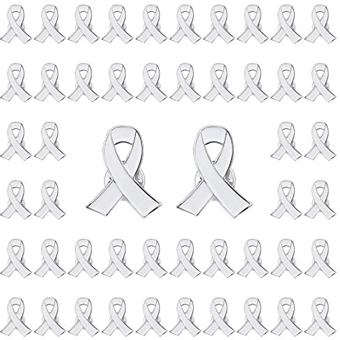 WANDIC Lot de 50 Broches en Forme de Ruban Blanc en émail pour la Sensibilisation au Cancer des poumons et des os