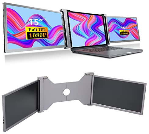 Triple Portable Monitor for Laptop 15 Inch, FHD 1080P IPS Second Screen, HDMI USB C Plug and Play Extender Display, Lightweight Slim Travel Monitor for PC (Space Gray)