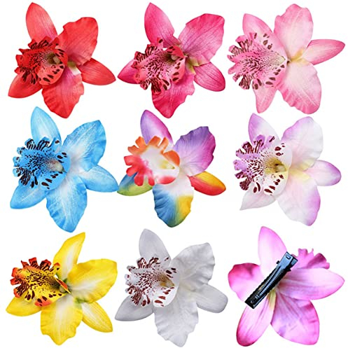 VASANA 12Pcs Orchid Flower Hair Clips Multicolor Hawaiian Beach Flower Hair Pins Butterfly Orchid Alligator Slide Clips Wedding Party Bridal Hairclips Hair Accessories for Women Girls