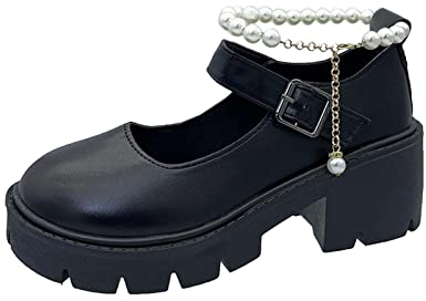 MKMK Lolita Gothic Plateau Kleid Pumps Schuhe Frauen klobige Plattform Mary Jane Flacher Mund japanische süße Prinzessin Damen Keilpumps Geschlossene Ballerinas Bequeme, Schwarz 1, 40 EU