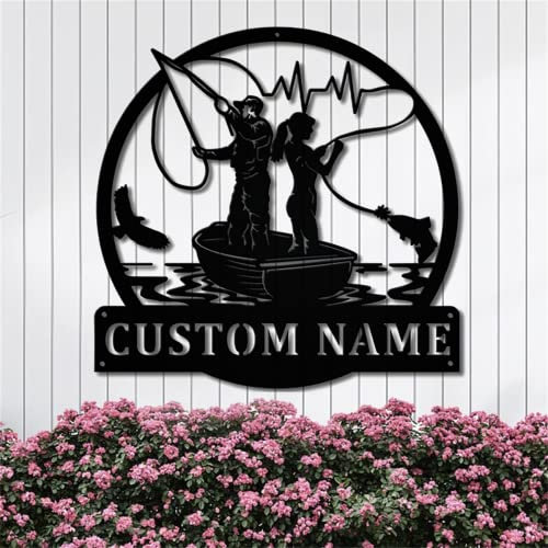 Personalisierte Wandkunst, Fischer-Namensschilder, personalisiertes Hausschild, Wanddekoration, Metallschilder für den Außenbereich, Metall-Familien-Wanddekoration, lustige Hochzeitsgeschenke