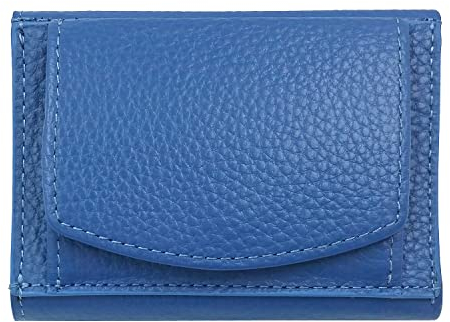 Mini Portemonnaie Damen mit Münzfach, Reise Geldbeutel, klein viele Fächer, Leder blau, RFID Blocker | Geldbörse Portmonee Reisebrieftasche Damengeldbörse Damenportemonnaie Damengeldbeutel Slim Wallet