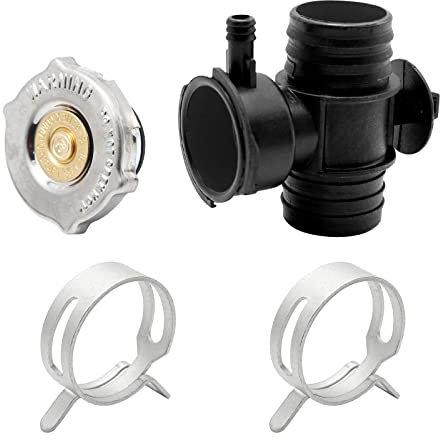 ZUDKSUY Kühlmittel-Einfüllstutzen mit Einfülldeckel, 1 x Anschluss, 1 x Tankdeckel, 2 x Klemmen-Ersatz 52028810AL 52029195AK 55116901AA kompatibel mit 93–07 Kühler 2,4 l, 3,7 l, 4,0 l