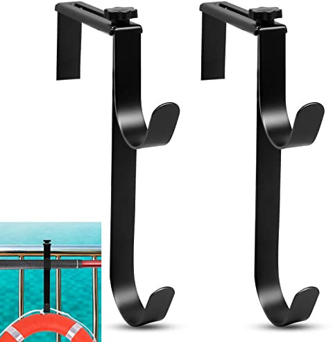 2 ganchos ajustables para postes de piscina, ganchos dobles para postes de piscina, ganchos mentales para colgar equipos de piscina, ganchos de poste de piscina para manguera de piscina, soporte de