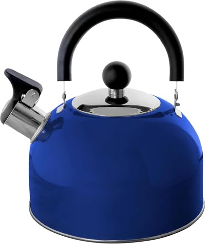 Lily's Home 2 Quart Stainless Steel Whistling Tea Kettle, the Perfect Stovetop Tea and Water Boilers for Your Home, Dorm, Condo or Apartment. (Blue)