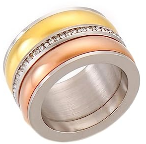 Beydodo Edelstahl Ringe Damen, Ring Personalisiert Tricolor mit Zirkonia Partnerringe Hochzeit Ringe für Frauen Tricolor Gr.54 (17.2)
