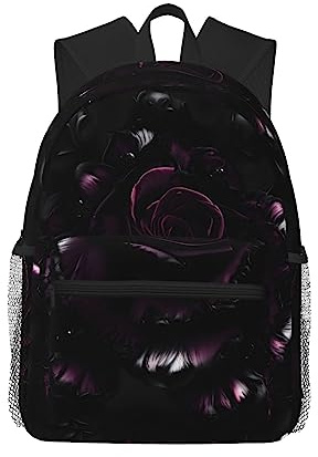 Laptop-Rucksack im Gothic-Rosen-Druck, doppellagig, leicht, modisch, lässig, für Damen und Herren, Reiserucksack