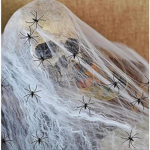oeeo Spinnennetz Halloween Deko(100g Spinnenweben + 40 Spinnen, Elastisch & Leichte Halloween Spinnennetz Dekoration,für Outdoor Deko,Garten,Halloweenparty Türen Fenster Dekoration