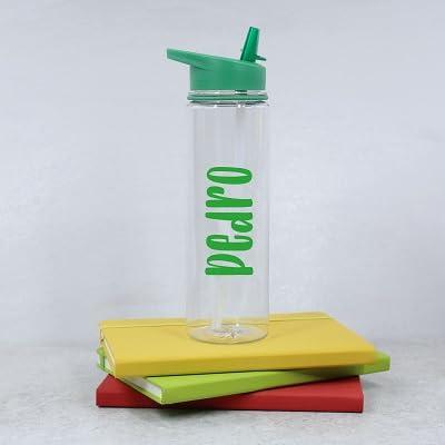 eBuyGB Personalised Water Bottle with Straw & Coloured Lid, Custom Name Drinks Bottle, Back to School, Kids Water Bottle for Nursery, Girls, Boys (Green)