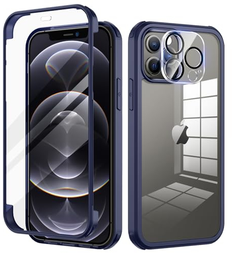 seacosmo Kompatibel für iPhone 12 Pro Hülle mit eingebautem Panzerglas Displayschutz und Kamera Schutzfolie [9H HD], 360 Grad Case Ganzkörper Stoßfeste Handyhülle iPhone 12 Pro - Blau