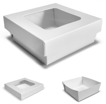 Rotoform, 25 PZ Scatole per Sushi e Dolci, Contenitore Take Away, Colore Bianco, Finestra Trasparente Quadrata, Contenitori in Cartone per Alimenti S003 25 unità (Piccola)