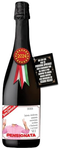 Bottiglia di Vino Prosecco Millesimato personalizzato con foto e nome per la festa di pensionamento della vostra amica