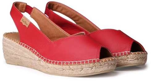 TONI PONS Espadrilles compensées en cuir pour femme - BERNIA-P - Rouge, 36 EU