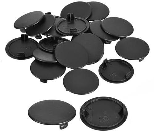 sourcing map 20Pcs Hinge Hole Covers, 35mm(1 3/8) Dia Plastic Concealed Hole Cover Round Flush Type Caps for Furniture Cabinet Cupboard, Black