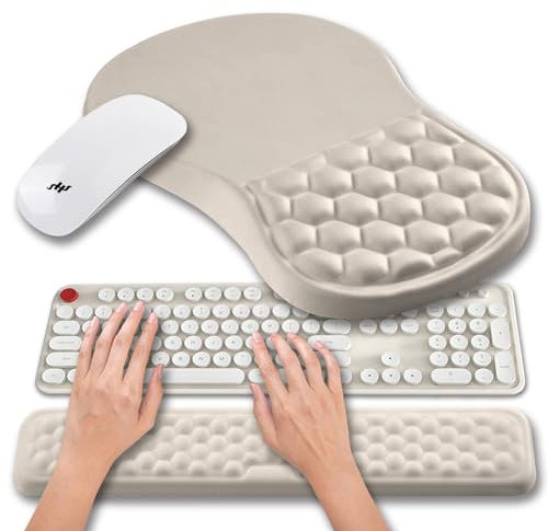 Hokafenle Tapis de souris ergonomique 2 en 1 avec repose-poignet et repose-poignet pour clavier d'ordinateur, soulage la douleur du canal carpien, massage des renflements et gel à mémoire de forme