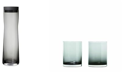Blomus -SPLASH- Wasserkaraffe aus Rauchglas, rauch/dunkelgrau & 63914 MERA Trinkgläser, Glas, Smoke, 2 Stück (1er Pack)