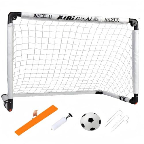 KiBiGOAL Mini Fußball Kleines Fussballtor Set, Klappbar Fußballtor 115x80cm + Mini Fussball Set, Kinder Fussball Spielzeug für Indoor und Garten, Kleine Fußball Spielzeug Geschenk für Kinder