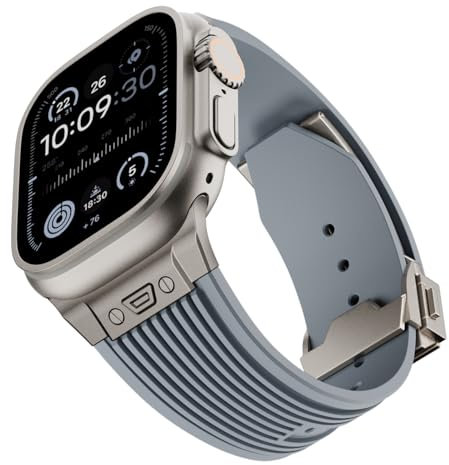 RYLIXAR Bracelet en silicone robuste pour Apple Watch Ultra 2 49mm 45mm 44mm 42mm,pour iWatch Ultra Series 9 8 7 6 5 4 3 2 1 SE (42mm/44mm/45mm/49mm, Gris)
