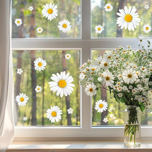 Wandtattoo Loft Fensterbilder Frühling mit Kamille Oster Motiv – A4 Bogen, Wiederverwendbar – Frühlingsdeko Fenster, Frühlingsbild Fenster, Fensterdeko Frühling, Fensterfolie Frühling Selbstklebend