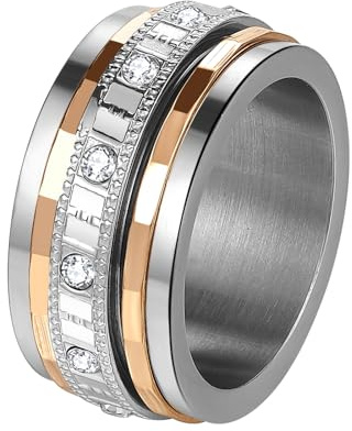 JewelryWe Anillos Ansiolíticos Giratorio Mujer: Anillo de Ansiedad de Acero Inoxidable con Circonita Cúbica para Señora Hipoalergénico Tallas 14 a 20 - Para Aliviar el Estrés Uso Diario Regalos