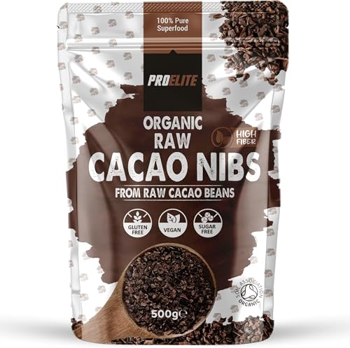 Organic Raw Cacao Nibs, Dark Chocolate Nuts, Pro Lite Cocoa Nibs from Peru Coco Nib Superfood Theobroma Cacao Plant by PROELITE (500g)