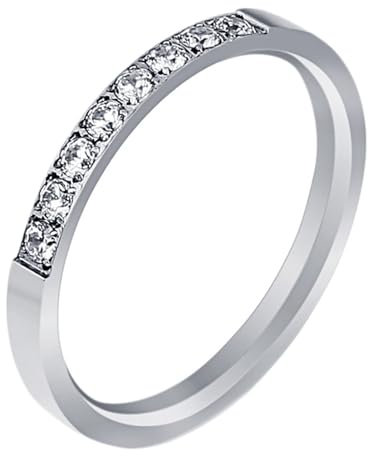 Epinki Eheringe Modern 2MM, Dünn Ring Verlobungsring Damen Zirkonia Damen, Edelstahl Ring Edelstahl mit Zirkonia, Silber, Gr.60 (19.1)