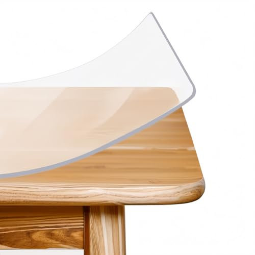 Truevaste PVC Tischfolie Transparent 90x160 cm, Glasklar Folie 2 mm, Tischdecke Abgerundete Ecken Reißfest, Wasserdicht & Hitzebeständig, Tischschutzmatte für Küche, Restaurant, Arbeitsbereich