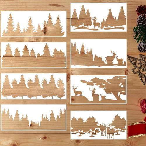 8 Pcs Weihnachts Wand Schablonen, Wiederverwendbare Schablone für Malerei auf Holz, Wände, Stoff, Möbel, Kunst, Handwerk und Baum Zeichnung